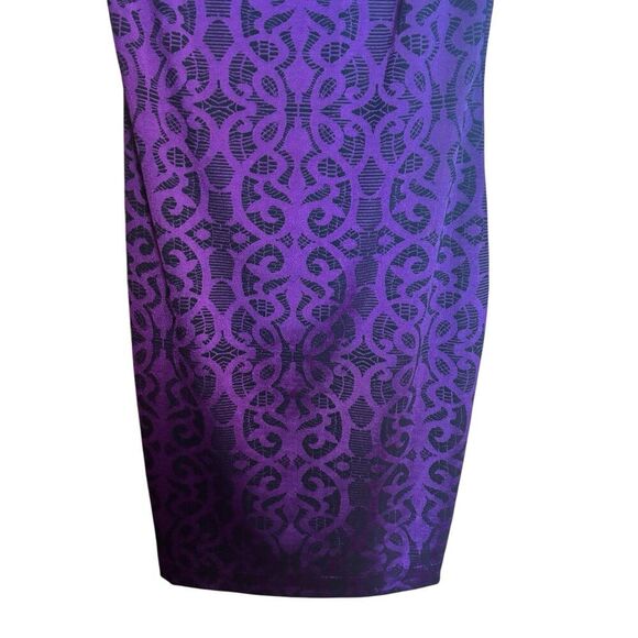 CACHE Bodycon Cocktail Dress 10 Purple Black Paisley Print Lined Sleeveless - Picture 4 of 7